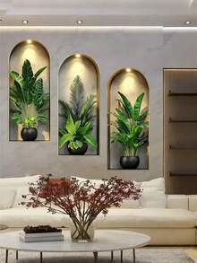 1-3pcs Nordic Arch Window Planter Wall Stickers, Green Plant Theme Decals, Waterproof PVC Material, Easy To Apply And Remove, Suitable For Home Decor, Bathroom, Room, Living Room, Dressing Room, Wardrobe, Study, Porch, Wall Beautification - A - View 8