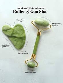 1/2pcs/Set Jade Roller & Gua Sha Set, Facial Roller Massager With Gua Sha Scraping Tool, Jade Stone Massager For Anti-Aging, Slimming & Firming, Rejuvenate Face And Neck, Remove Wrinkles & Eye Puffiness Stainless Steel Gua Sh - Green - View 2