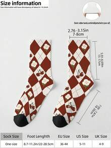 1双360男士袜子——趣味十足的全幅印花，饰以对比鲜明的菱形格纹、花朵、樱桃等元素，展现复古文学艺术风格。这款时尚休闲的街头嘻哈360袜子柔软舒适，弹性极佳，是理想的压缩袜、情人节礼物或宽松的孕妇袜之选。 - 彩色 - 查看 6