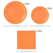 橙色一次性餐具套装，包括7/9英寸纸盘、纸杯、餐巾纸，适用于生日派对、节日、聚会、野餐、庆祝活动、婚礼茶会、毕业典礼等场合。 - 正雨橙色 - 查看 17