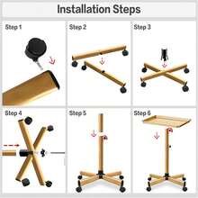 Bandeja de salón dorada con ruedas, bandeja de estilista de aleación de aluminio de altura ajustable para uso doméstico de SPA de belleza - Dorado - Ver 8