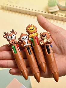 24pcs Animal Themed Solid Color Pen Set, Party Favors, Multicolor Pen Collection, Cute Cartoon 4-In-1 Retractable Pens, Dinosaur, Tiger, Lion And More Designs, Suitable For Holidays, Birthdays, Rewards (Random Assortment) - Multicolor - View 2