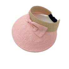 1顶女士蝴蝶结草帽，适合春夏穿着，宽檐防晒帽，可折叠户外沙滩帽，蝴蝶结草编可调节防皱防紫外线帽，发饰，女士帽子，沙滩帽 - 彩色 - 查看 8