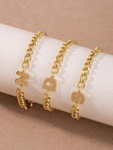 1pc Minimalist Stainless Steel Letter A-Z Bracelet, Fashionable Daily Wear Gift For Friends - Yellow Gold - View 1