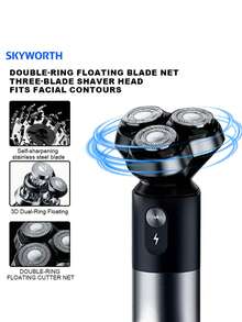 SKYWORTH Men's Wet & Dry Electric Shaver; Wireless Rotary Waterproof Shaver - 500mAh USB Quick Charge, Sensitive Skin Care - Pop-Up Trimmer And Precision Blades, Gift For Men - Multicolor - View 9