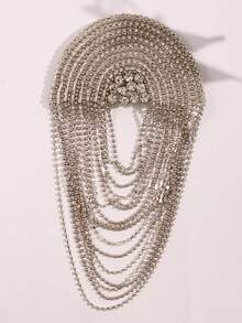 1件时尚百搭精致奢华别致个性化银色肩章流苏胸针，适合男士日常商务通勤 - 彩色 - 查看 8