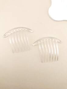 2pcs/Pack Medium 7-Tooth Transparent White Plastic Hair Comb, Suitable For Daily Use - White - View 6