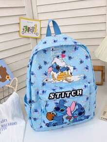 史迪奇主题时尚背包 - 多隔层帆布日常背包，适合学生和上班族 - 符合人体工学的粉色学生书包，容量大 - 耐用，适合全天使用，带拉链前袋和侧边水壶袋 - 时尚卡通印花，日常百搭 - 彩色 - 查看 13