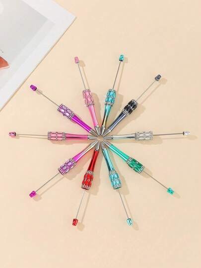 【20件套】10支闪亮水钻DIY串珠圆珠笔套装，女士适用 - 色彩缤纷的精美礼品套装，包含10支黑色墨水笔芯，可爱的桌面配件，适合美国女孩，是学校、办公室、返校、生日和节日礼物的理想之选。