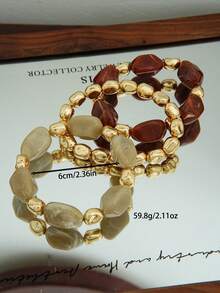 LADYCOCO 3pcs/Set Vintage Thick Chunky Acrylic Beaded Multilayer Bracelet, Transformable Gold Chip Bracelet, Suitable For Women, Couples, Party, Daily Wear - Multicolor 35 - View 2