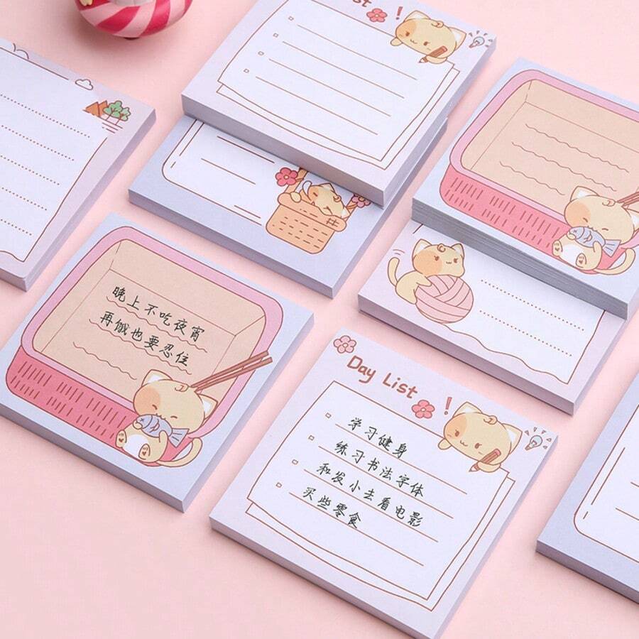 1 Set Of 2 Cute Cartoon Sticky Notes, Student Memo Pads, Ins Style Memo Paper - Multicolor - View 1