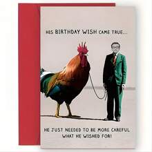 1pc Humorous Birthday Card With A Funny Design Of A Man Holding A Rooster, Suitable For Family, Friends, Classmates, And Colleagues As A Birthday Gift. "His Wish Has Come True..." Is The Perfect Gift - View 6