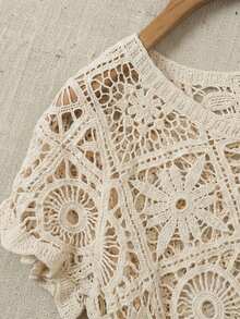 Áo kiểu nữ mùa hè phong cách Bohemian khoét eo | Áo tay ngắn dáng rộng phù hợp cho kỳ nghỉ, lễ hội, dạo biển và phong cách đường phố châu Âu. - Màu be - Xem 8