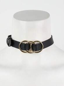 1 件极简主义前卫三环 PU 皮革项圈，可调节金色金属项圈，吸睛颈部配饰，夜店派对必备单品 - 頸部裝飾 - 查看 3