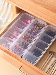 1pc 5-Grid Transparent Plastic Storage Box, Hair Clips, Hair Ties, Cables, Small Items Organizer - Clear - View 1
