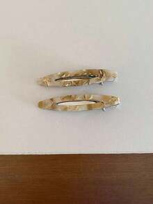 2pcs/Set Acetate Hair Clips Hollowed Oval Geometric Barrettes Side Pins Hairpin Women Hair Accessories Claw Clips, School Stuff, Head Accessories - 卡其黃 2 件/套 - 查看 13