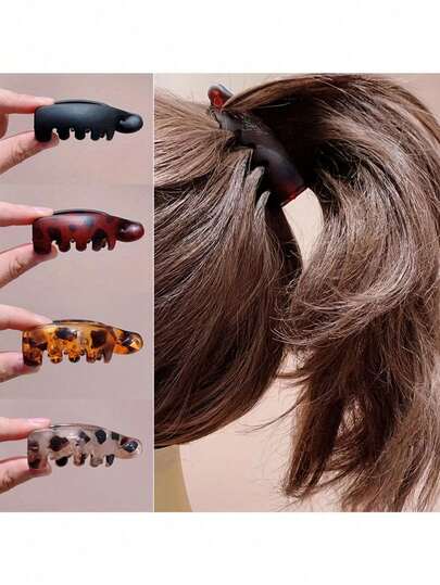 4 Kẹp Tóc Chuối Chống Trượt Cho Nữ - Phụ Kiện Tóc Hình Bầu Dục Họa Tiết Da Báo Cổ Điển với Màu Hổ Phách & Đen, Giữ Chắc Chắn Tóc Đuôi Ngựa, Búi Tóc, Tóc Xoăn - Kẹp Tóc Thời Trang Cho Hàng Ngày & Dịp Đặc Biệt, Kẹp Tóc Dễ Thương, Dây Giữ Tóc Đuôi Ngựa, Mùa Hè, Kỳ Nghỉ, Du Lịch