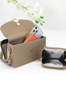 迷你斜挎手机钱包，柔软PU时尚翻盖手机钱包，拉链多功能大容量手机钱包，二合一大容量手机钱包和卡包 - 駝色 - 查看 8