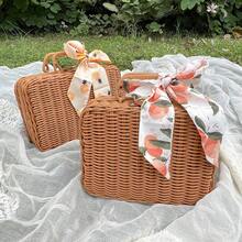 1pc Handmade Rattan Woven Storage Box, Wedding Gift Box, Christmas/Thanksgiving Gift Box, Makeup Organizer Basket, Birthday Gift Box, Holiday Gift Box, Suitable For Home, Camping, Shelves, Photography Props - Brown - View 2
