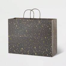 Medium Foil Star Pattern Gift Bag Gray/Gold : Black Polka Dot, Christmas & Graduation Gift Bag, 12"X16"X6" - 查看 4