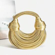Popular Personalized Woven Handmade Bends And Hitches Packs Ramen Dumplings Clouds Women Hand-Carrying Crossbody Bag,Chic Circular Woven Handle Bag - Metallic Gold Finish, Stylish Party Accessory Hand-Woven Bread Women's Clutch Top Handle Satchel Shoulder Crossbody Creative Noodles Purses Underarm Bag Handbag - Vàng - Xem 11
