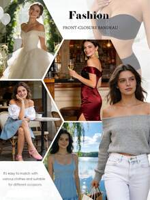 Strapless Bra, Women's Seamless Invisible Bra, One-Piece Lift-Up Bra, Front-Closure Bra, Padded Backless Breathable Wireless Bridal Bra, Lingerie - Black - View 5