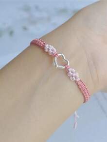 1 件甜美简约编织绳心形吊坠手链，适合作为情侣礼物情人节、妈妈、母亲、母亲节、礼物 - 彩色 - 查看 6