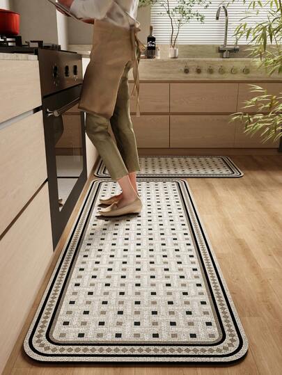 1pc Diatomaceous Earth Kitchen Mat, 3mm Ultra-Thin, Simple And Stylish Design. 4-Layer Quick-Absorbing Structure With Fast-Penetrating Surface, Diatomite And Sponge Layer, TPR Non-Slip Bottom. Ideal For Kitchen, Bathroom, Entryway, Laundry Room, Hallway, Living Room, Wedding And Home Decoration.