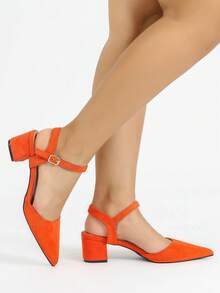 Women's Summer Chunky Heel Pointed Toe Sexy Mule Shoes, New Spring/Summer Suede Comfortable Closed Toe Backstrap Elegant Versatile Pointed High Heel Sandals,Mothers Day Gift - Orange - View 2