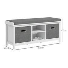 Shoe Storage Bench With Cushion Seat - White/Grey - White - View 4