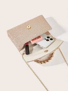 闪亮褶皱晚宴包，饰以水钻花朵和珍珠手柄——婚礼和派对的完美之选 - 金色 - 查看 2