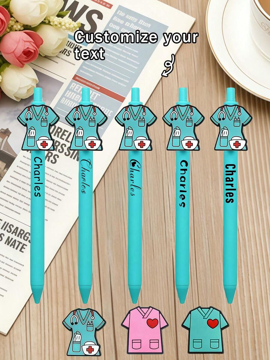 10 bolígrafos personalizados de enfermera, bolígrafos con texto/nombre personalizado. Adecuado como regalo para el Día de la Enfermera. Regalos personalizados para colegas, amigos - Multicolor - Ver 1