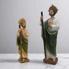 8 Inch 5" Saint St. Jude Resin Statue, Religious Home Decor Figurine, Green Sculpture Traditional Attire, Indoor Tabletop Display, Perfect Easter Gift Or Religious Room Decor, Statues For Home Decor - 1PC - View 5