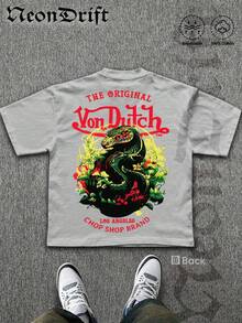 NeonDrift Double-Sided Printing Men's T-Shirt Men's Short-Sleeve T-Shirt100% Cotton Fabric Soft & Skin-Friendly Unisex Style Gifts For Spring Festival, Valentine's Day, St. Patrick's Day & World Cup-Van Dutch Dragon Print Men T Shirt Classic Americana Style Graphic Tee Streetwear Fashion Casual Wear For Car Enthusiasts And Vintage Culture Lovers - Màu Xám nhạt - Xem 3