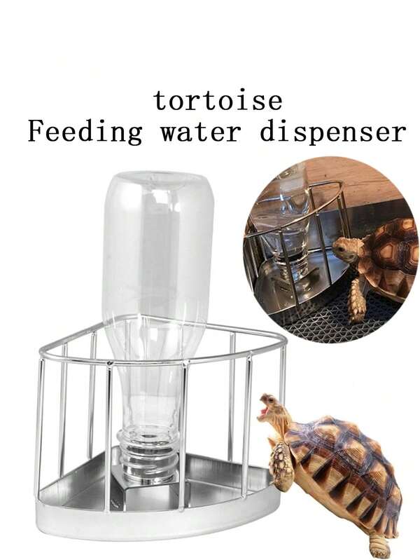 1pc Triangular Turtle Water Feeder, Automatic Water Refill, Stainless Steel Water Bowl & Food Tray, Suitable For Turtles, Snakes, Lizards, Chicks, Ducks, Hedgehogs, Birds