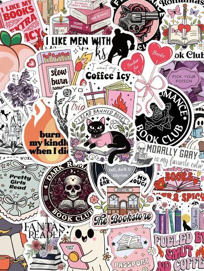 50pcs Bookish Stickers Gift Cartoon Decoration Scrapbook Laptop Luggage Guitar Cup Phone Case Decal