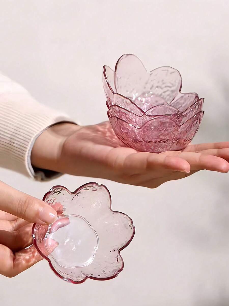 Juego de platos para salsa con flor de cerezo rosa, platos de plástico de cristal con flor de cerezo para aperitivos, helados y ensaladas, perfecto para condimentos y postres, plato de vidrio pequeño inspirado en Japón, cuenco para mojar, suministros de cocina, vajilla