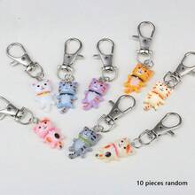 7pcs Cute Cat Keychain Set, Cartoon Animal Resin Decor Accessories, Key Chain With Lobster Clasp, Decorative Birthday Gift, Bag/Car/Phone Charm Car Accessories Bag Charm School Animal Goth Y2k - 彩色 - 查看 8