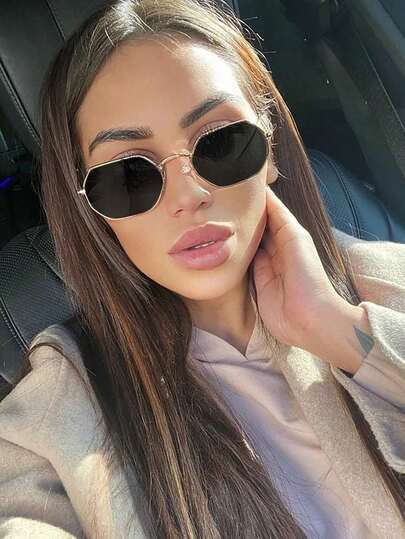 1pc Polygonal Small Frame Metal Fashion Glasses, Retro Personalized Versatile Women's Glasses, Suitable For Women's Outings, Travel, Beach, Music Festivals And Daily Outfits In Autumn/Winter