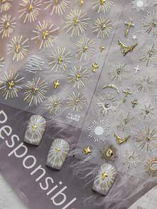 1pc 5D Gold Plated Nail Sticker, Luxury & Exquisite Nail Sticker, Retro Halo Faith Nail Sticker, DIY Nail Sticker Nails Nail Supplies - Multicolor - View 3