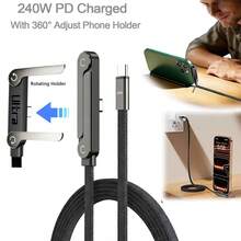 可折叠手机支架及数据线，240W尼龙编织多角度可调，Type-C转Lightning 65W USB/Type-C转Type-C接口，高速数据传输及快速充电，适用于及其他智能设备 - 黑色 - 查看 3