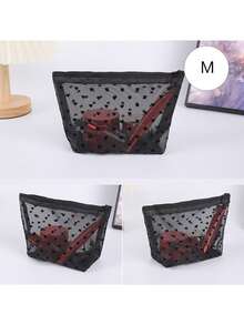 3pcs/Set Large Capacity Fashion Minimalist Transparent Hollow Out Mesh Cosmetic Bag - Black - View 4