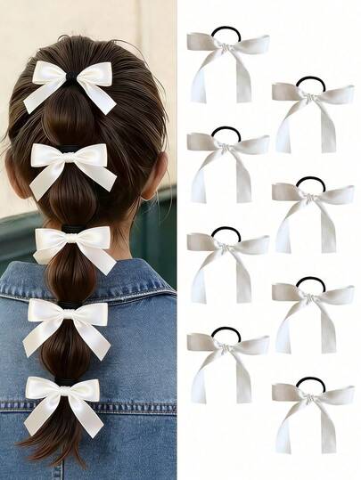 8 piezas Diademas con moño de satén negro y blanco, Clips para el cabello elegantes y minimalistas de estilo coreano, Accesorios para el cabello delicados, Decoración casual, Regalo para niñas y accesorios de fotografía
