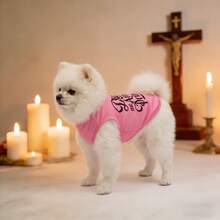 1pc Pet Dog Vest, Pink Letter Heart Print "God Loves Me" Christian Pet Vest, Lightweight Breathable Pet Apparel For Small/Medium Cats & Dogs, Summer - Pink - View 6