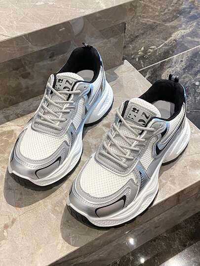 Thick Sole Elevated Sports Shoes For Women, All Season Slimming Anti-Slip Lightweight Breathable Mesh Casual Running Sneakers