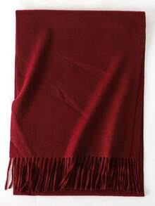 Plain Thick Winter Pashmina Scarf 250g With Fringe, Unisex, Soft And Warm - Burgundy - View 9