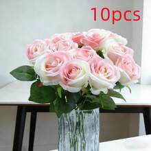 1pc/5pcs/10pcs 19.6 Inch Pink & White Artificial Roses, Premium Fake Roses, Suitable For Home Decor, Room Decor, Dining Table Decor, Wedding Decor, Bridal Bouquet, Wrist Corsage, Flower Arrangement. Suitable For Home, Restaurant, Bedroom, Vase Decoration. - Pink and White - View 10