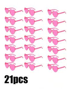 7/13/21pcs Gafas de Amor Divertidas Sin Marco con Forma de Corazón y Color de Caramelo, Gafas de Regalo para Fiestas Unisex - Rosa Roja - Ver 15