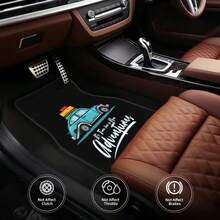 VW Beetle With Surfboard Design In A Vintage Style | Durable Polyester All-Season Car Floor Mat For Road Trippers And SUV Owners - Bộ 4 cái - Xem 2