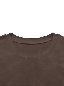 纯色女士圆领短袖T恤和裤子套装 夏季 - 咖色 - 查看 4